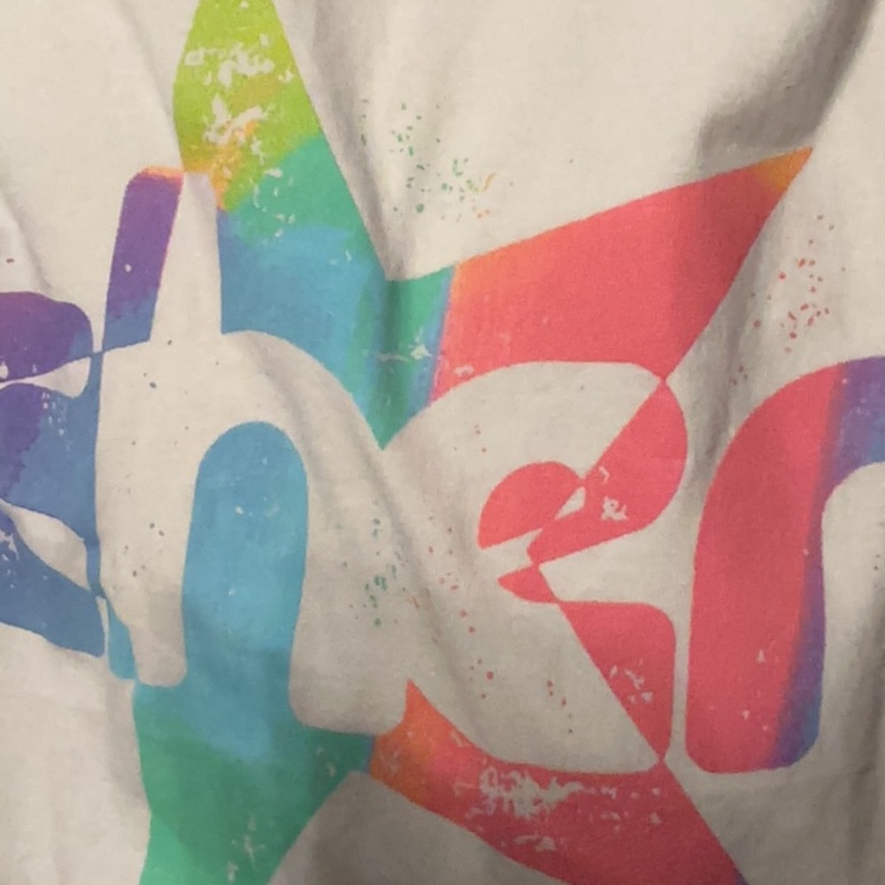 White Short Sleeve Tee with Rainbow Graphic